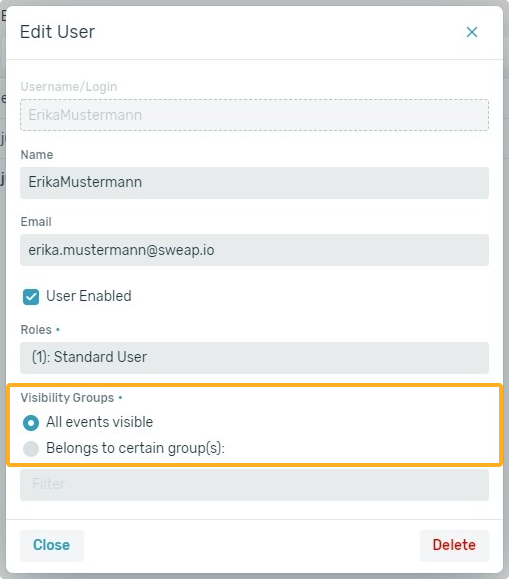 Visibility group assignment user