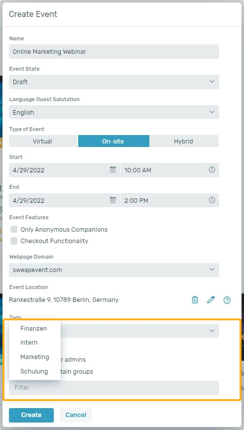 Assign visibility group to event