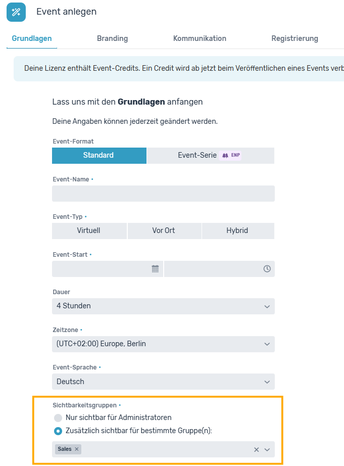 Sichtbarkeitsgruppe einer Veranstaltung zuordnen