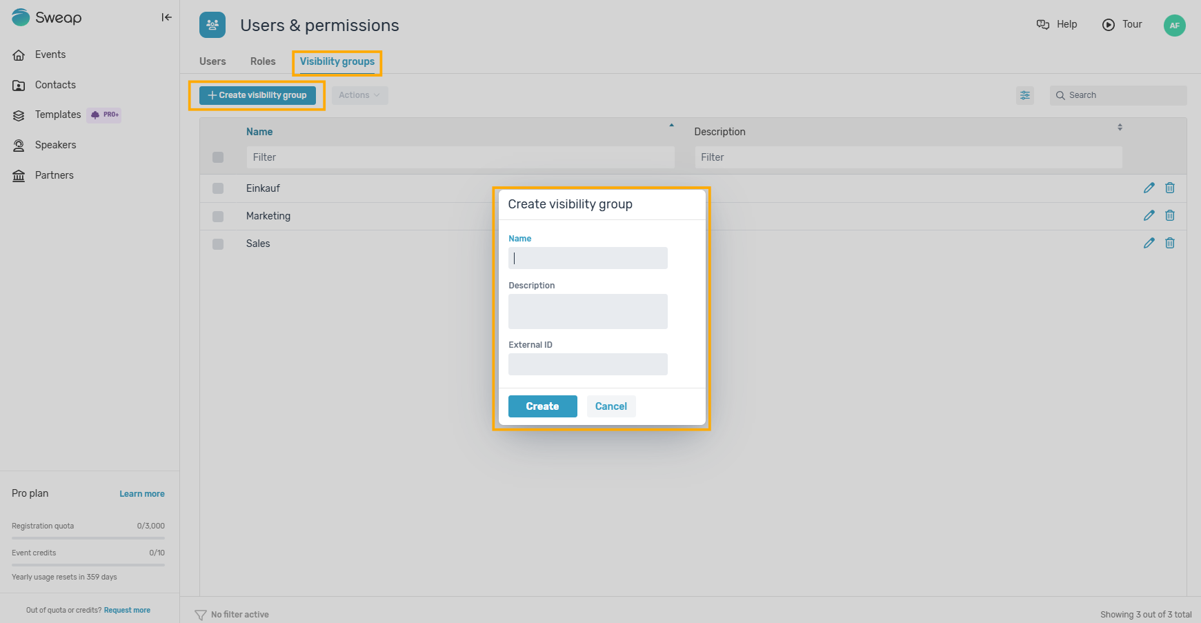 Create visibility group