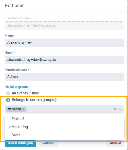 Visibility group assignment user