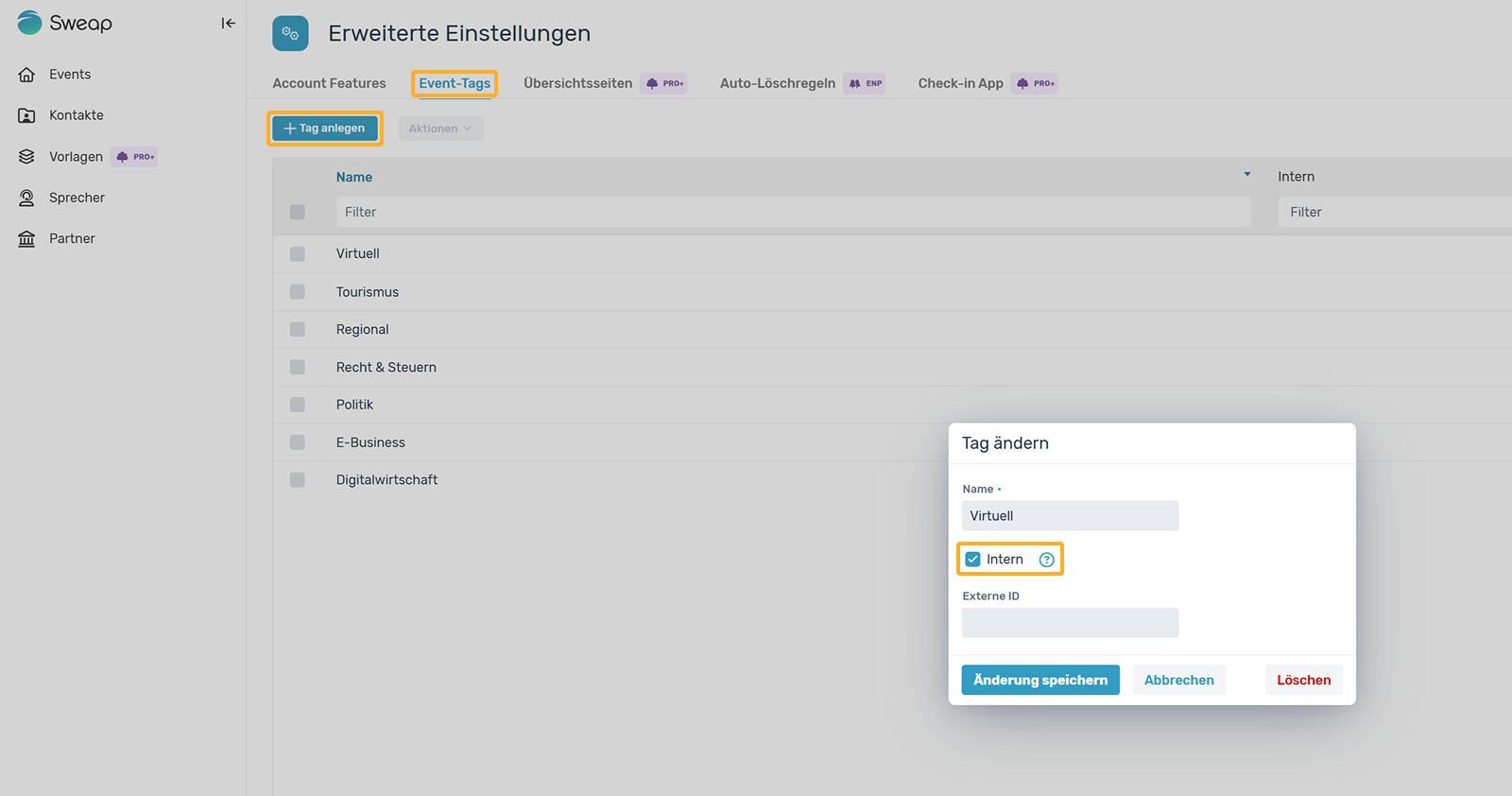 Interne Tags anlegen