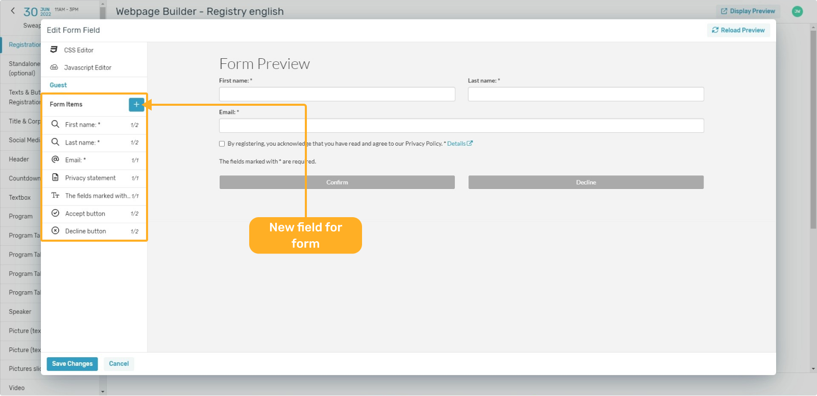 Registration formular