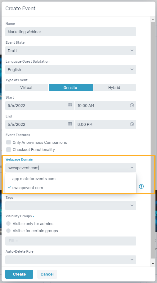 Webpage Domain settings