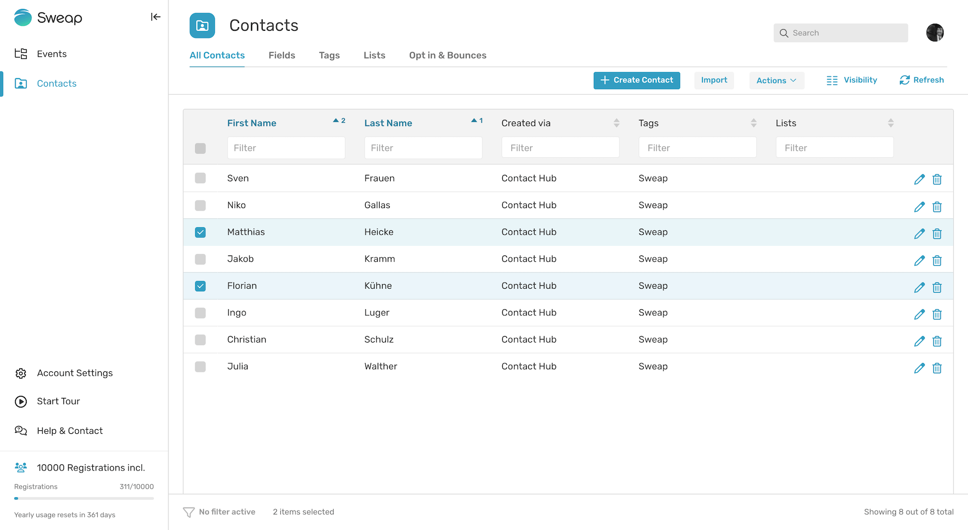 Sweap Contacts