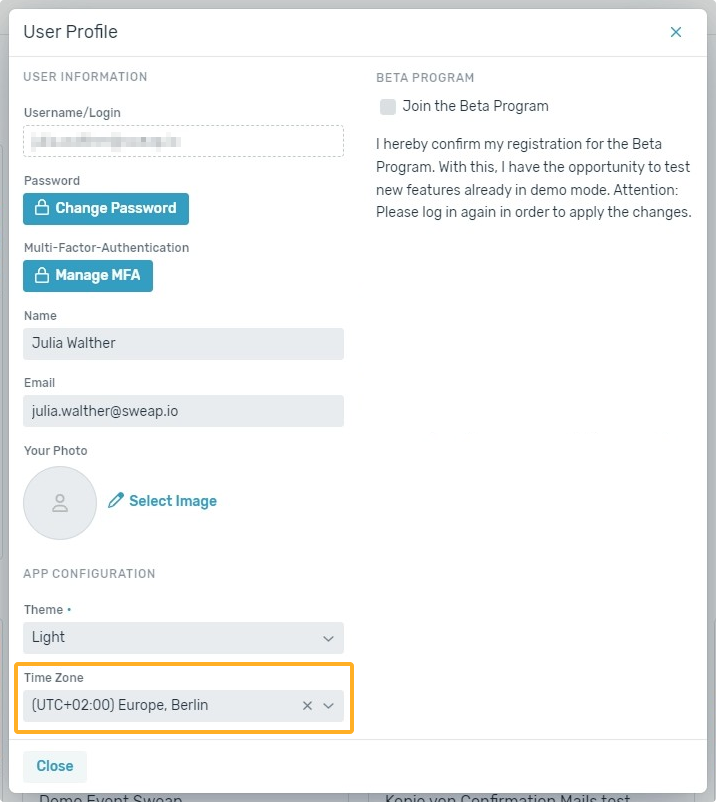 Time Zone User Profile