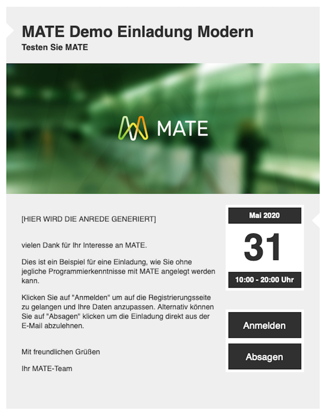 Einladung Erstellen Mit Der Vorlage Modern Mate Help Center Support