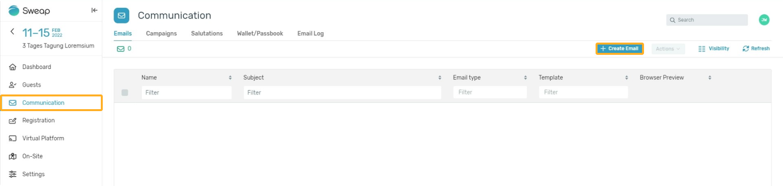 create email within communication section