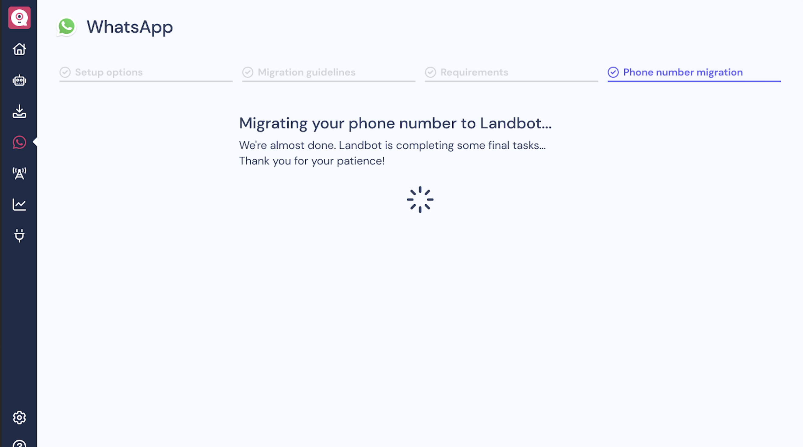 Image that shows the final screen when adding a WhatsApp number to your Landbot account