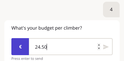 Number input with the euro sign as prefix and 24.50 typed
