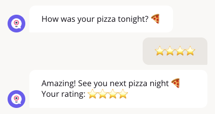 Chat where the visitor picks four stars and the reply shows Your rating followed by four stars