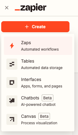 Screenshot that shows how to create a Zap, automated workflow, in Zapier 