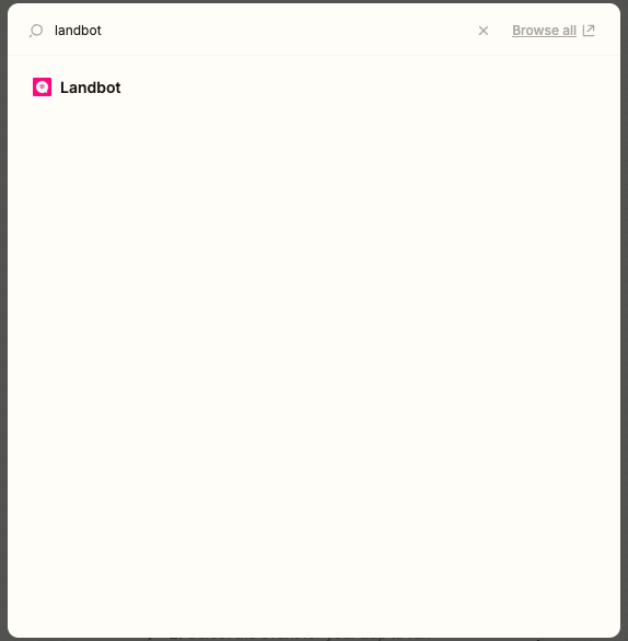 Screenshot that shows how to search for Landbot in the apps list on Zapier