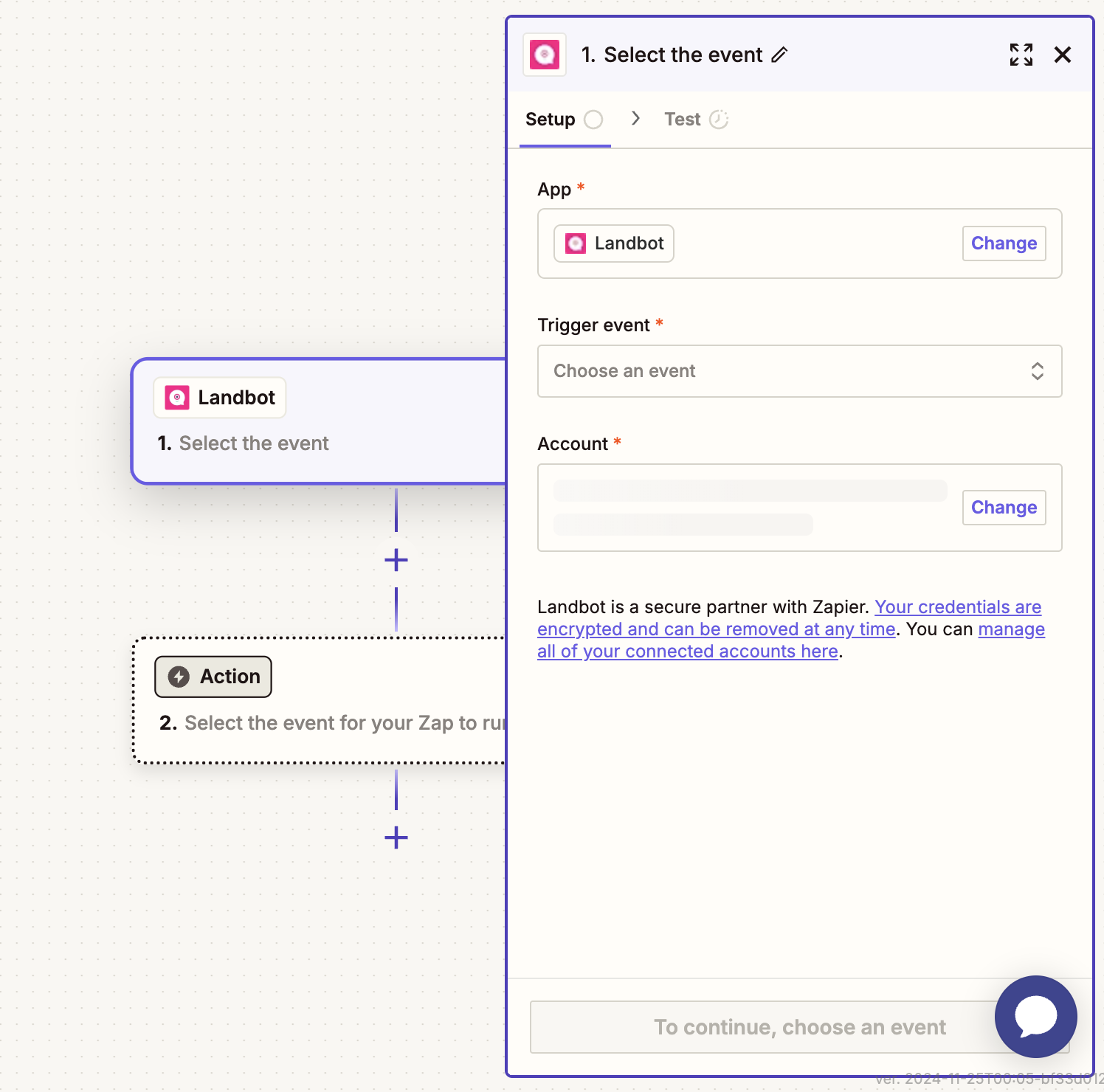 Screenshot that shows how to connect your Landbot account with Zapier