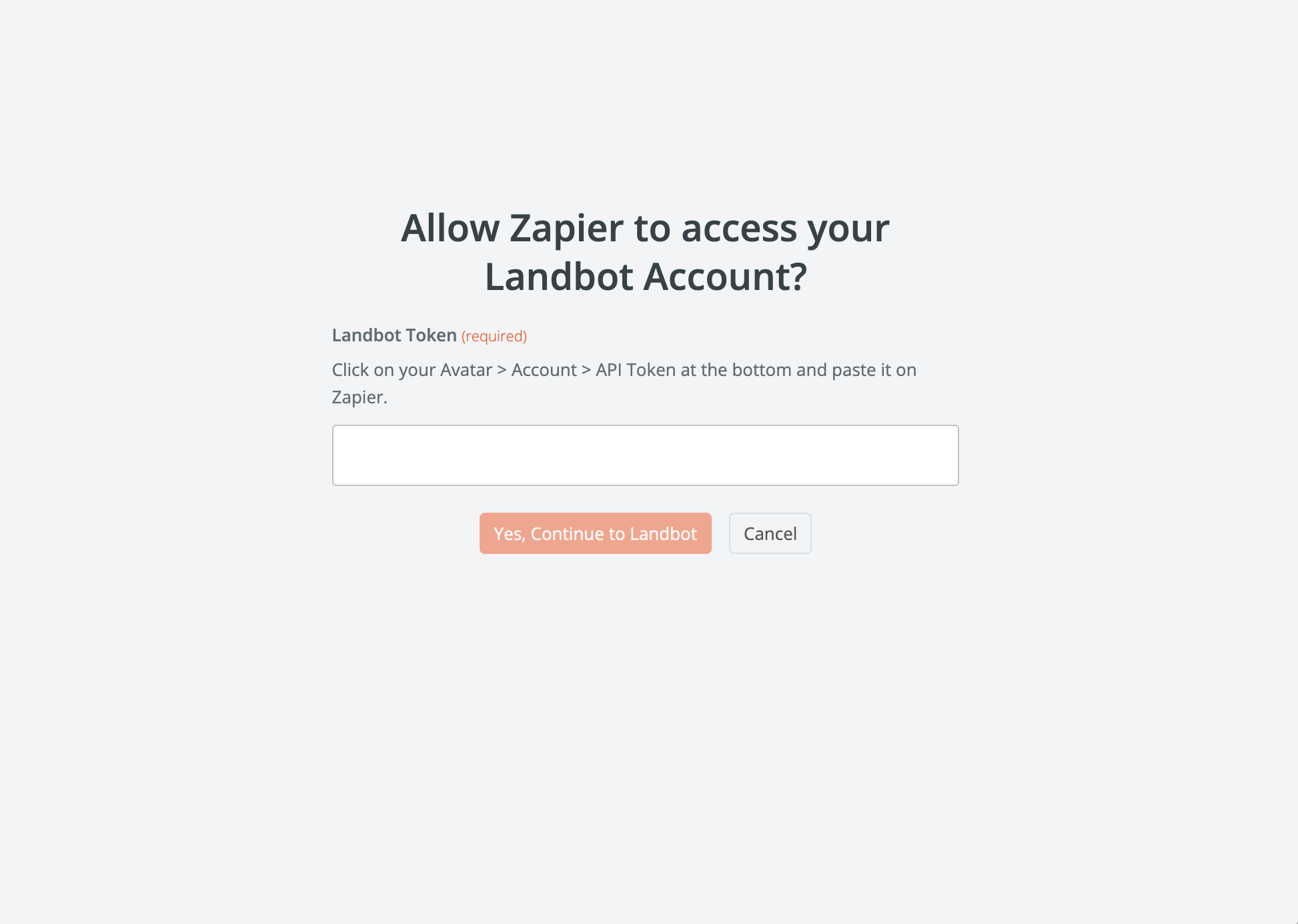 Screenshot that shows where to introduce the Landbot token on Zapier