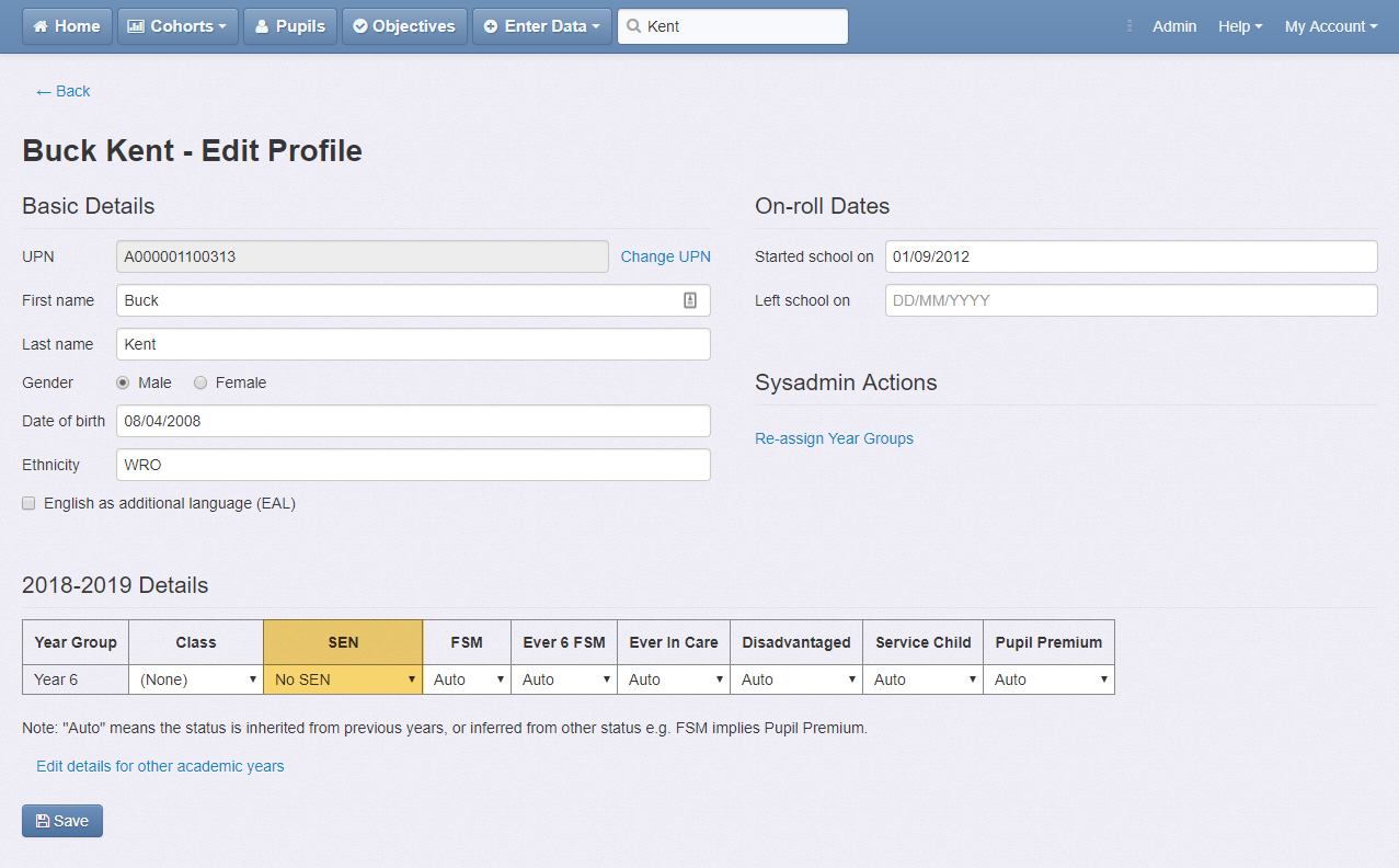 Edit Pupil Profile