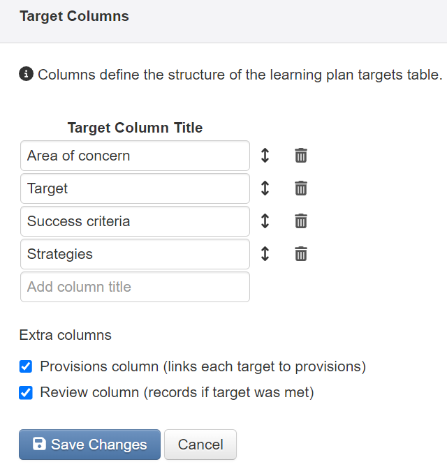 Edit Target Columns