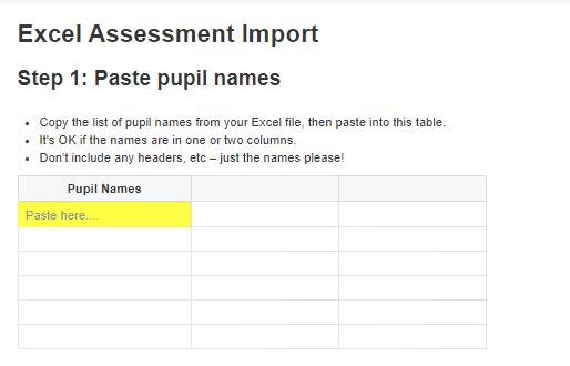 Paste pupil names