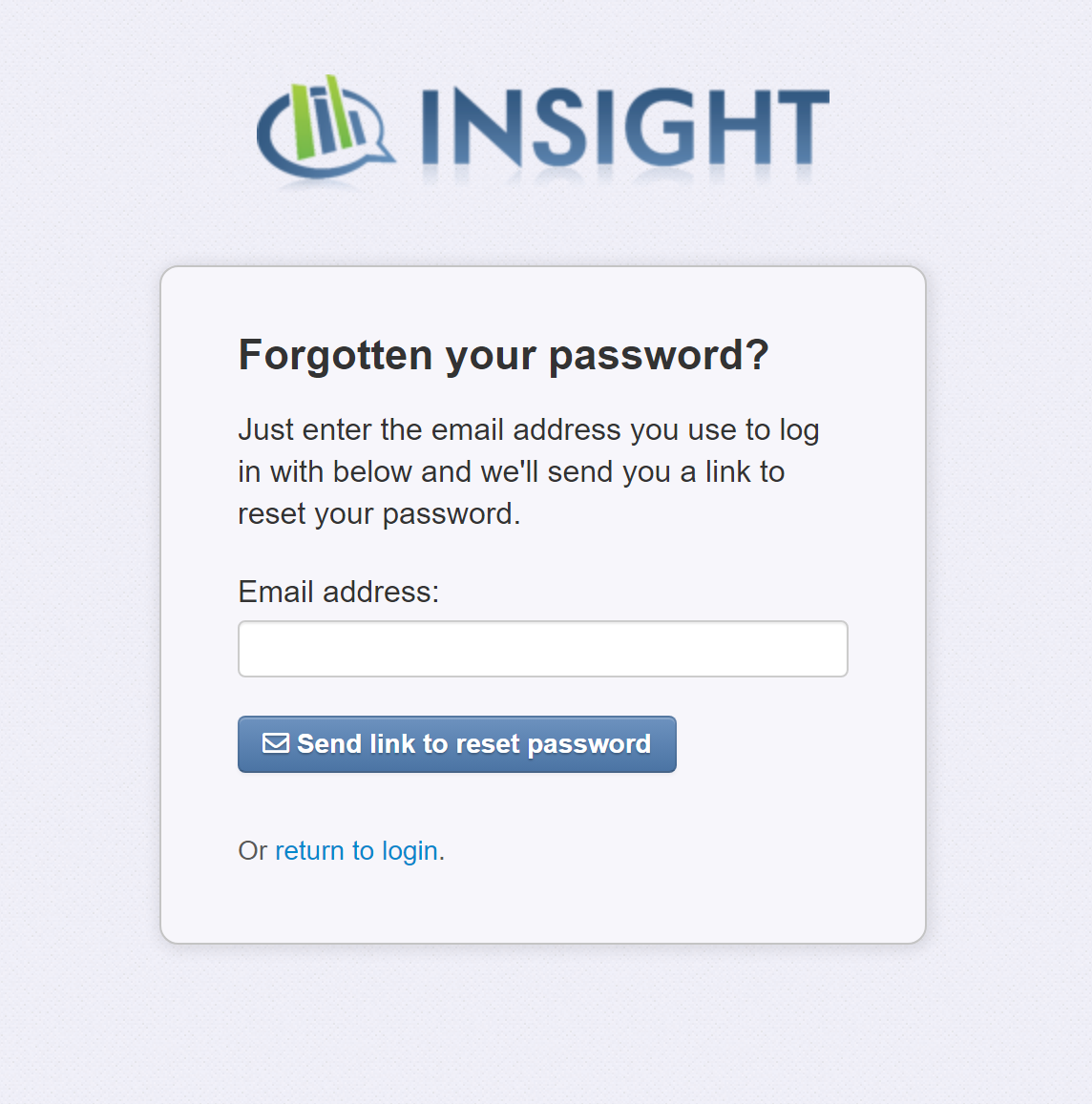 Forgotten password screen