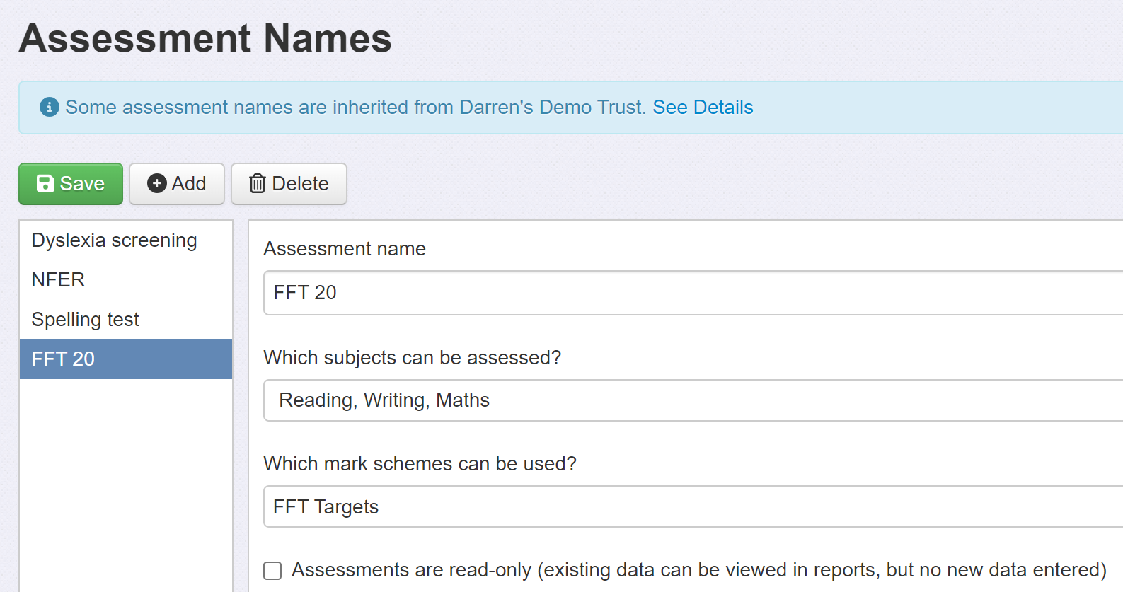 Assessment Names