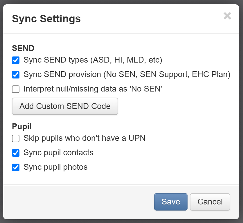 Sync settings