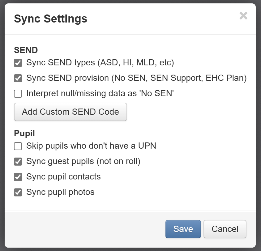 Sync settings