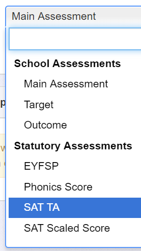 Assessment name drop-down list