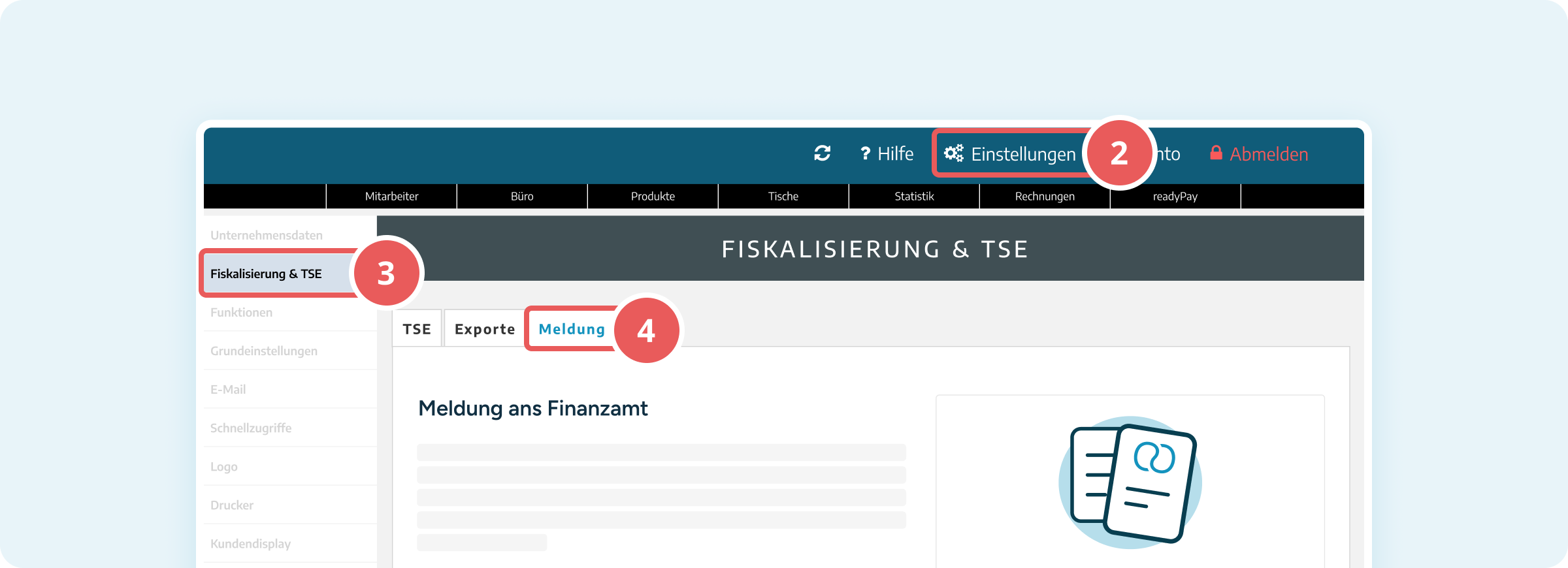 Navigation zur TSE-Meldung in der Verwaltungsoberfläche