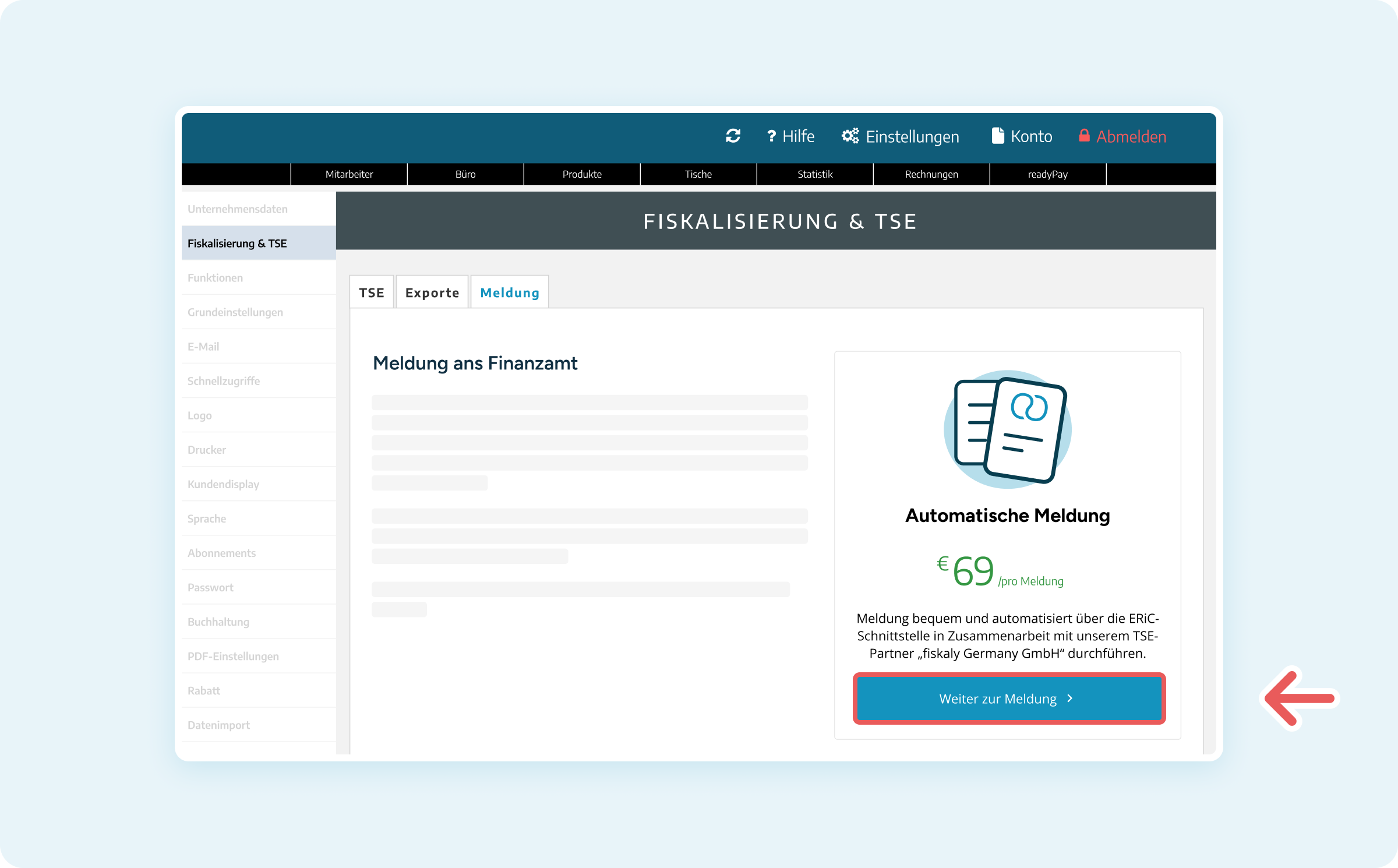 Start der TSE-Meldung