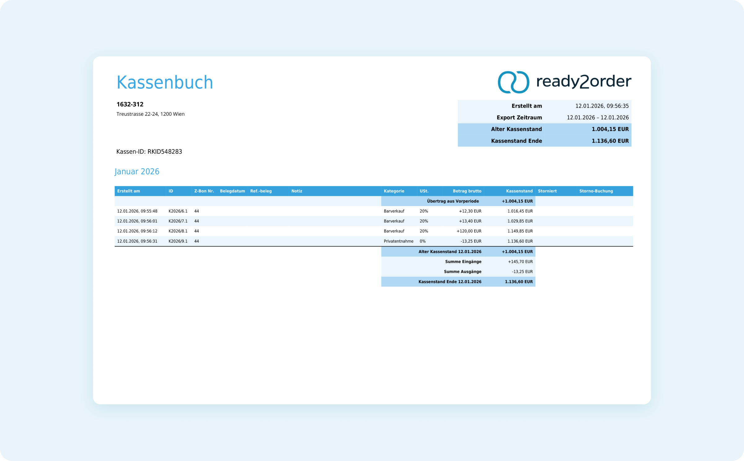 Der Kassenbuch-Export