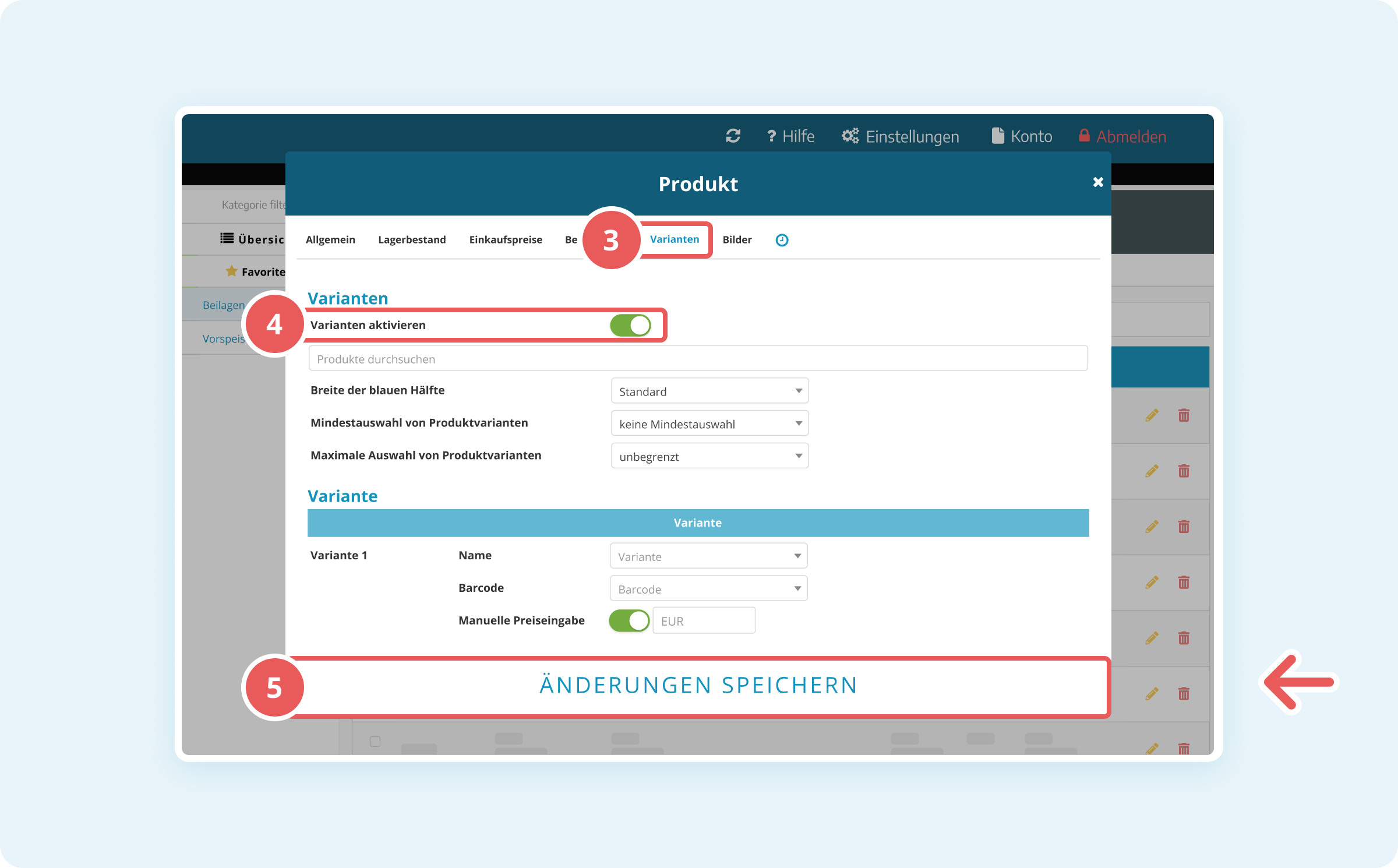 Varianten für ein Produkt aktivieren