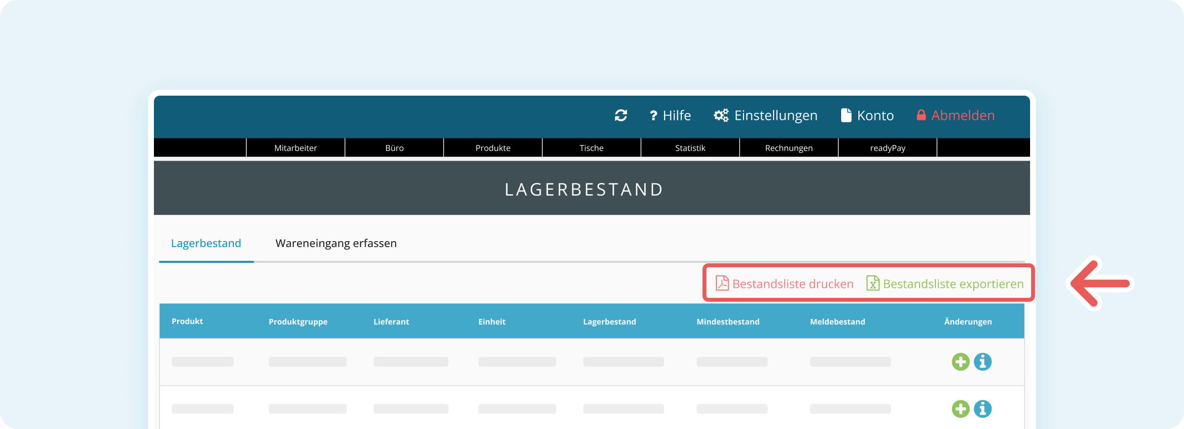 Bestandsliste drucken oder exportieren