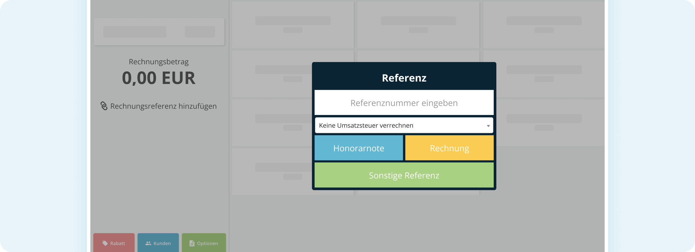 Referenzdetails auswählen in der Kassenoberfläche