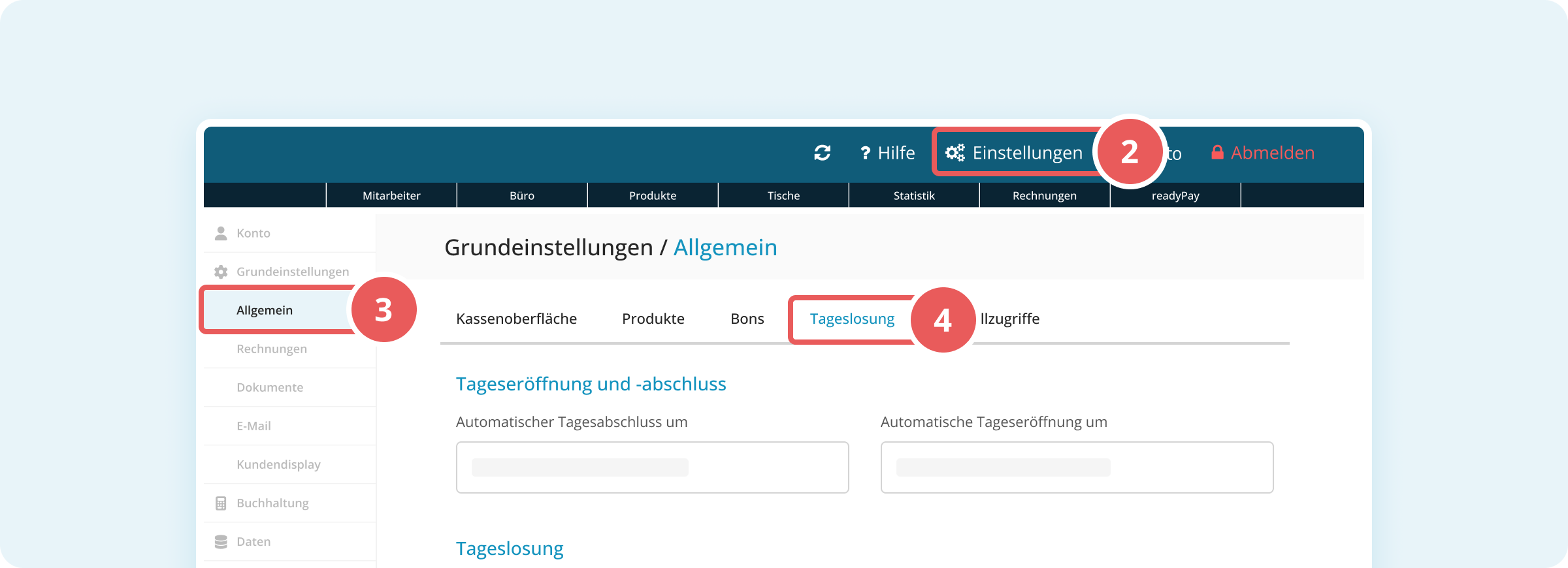 Navigation zu den Tageslosungs-Einstellungen in der Verwaltungsoberfläche