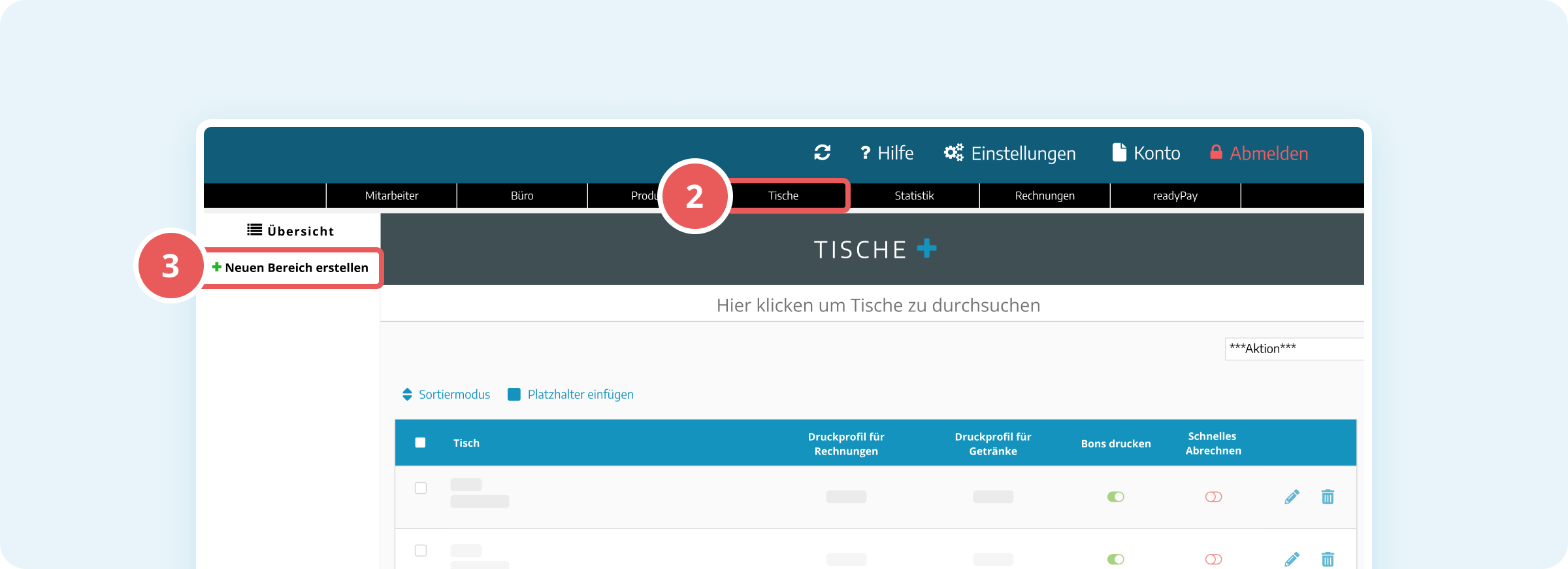 Neuen Tischbereich erstellen