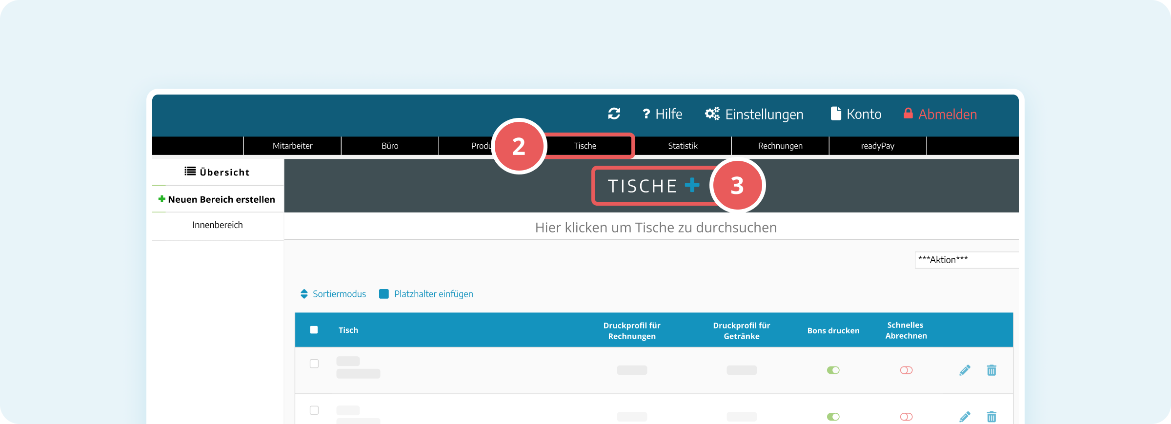 Einzelnen Tisch anlegen
