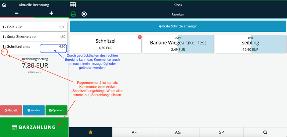 Bestellübersicht mit korrekt hinterlegter Pagernummer