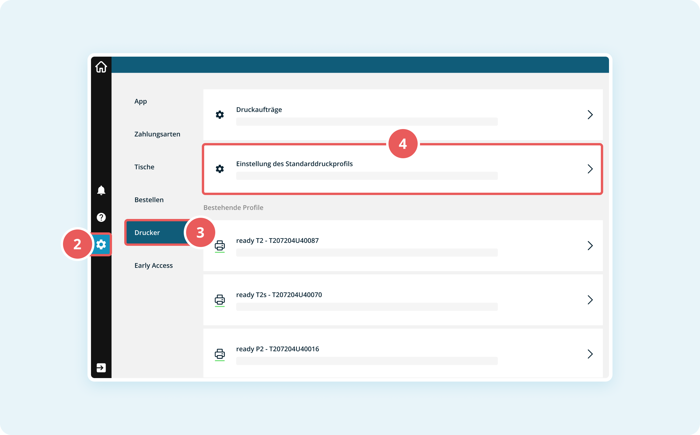 Einstellung des Standarddruckprofils auswählen