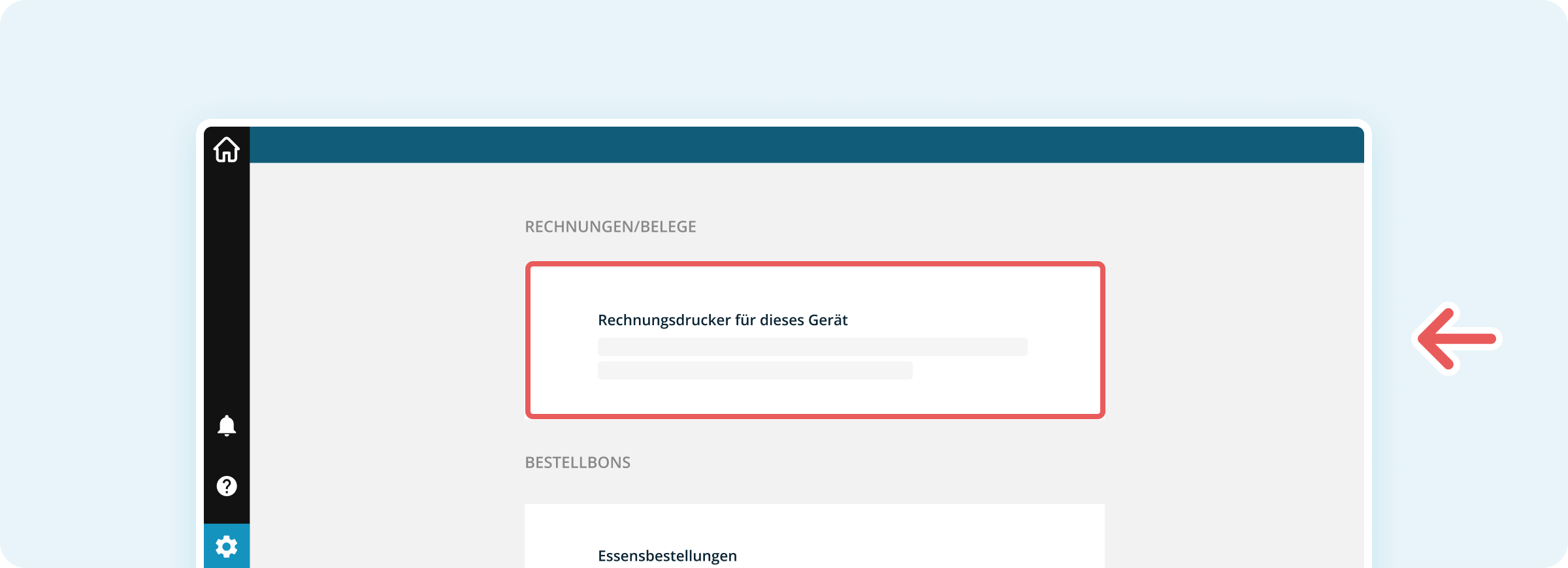 Rechnungsdrucker für dieses Gerät auswählen