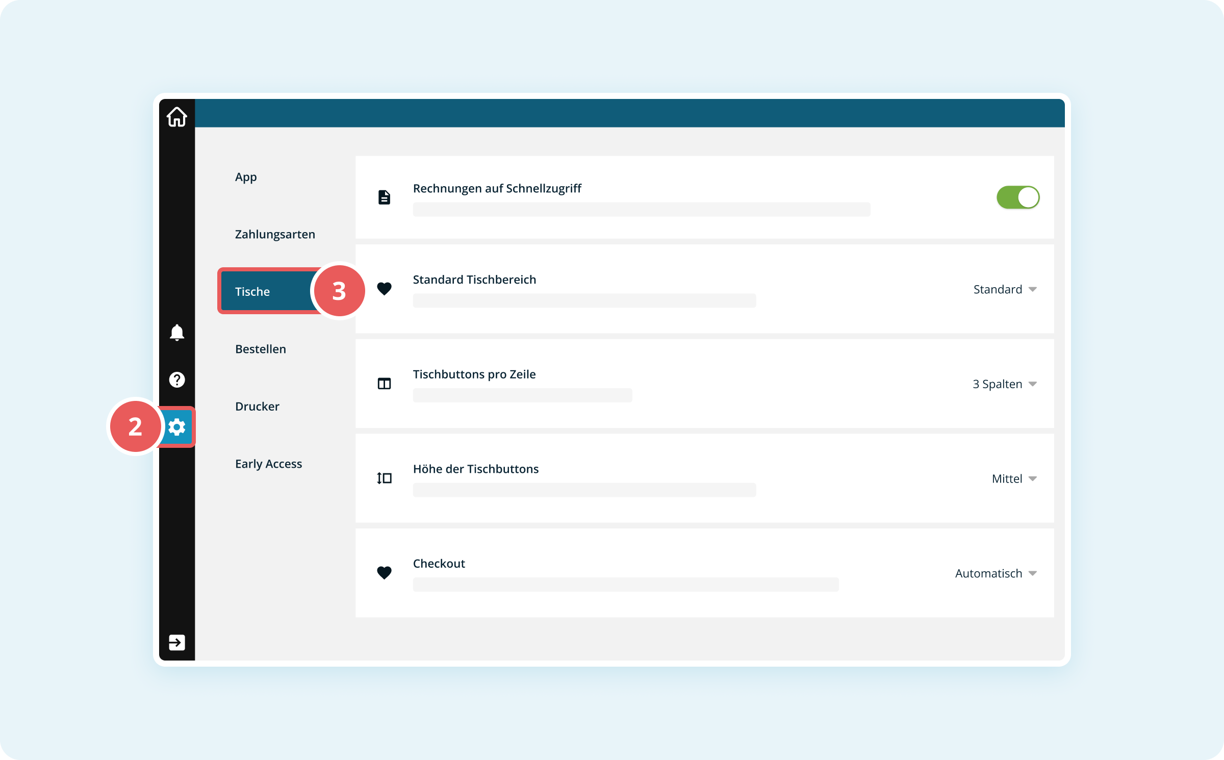 Einstellung Tischbuttons pro Zeile
