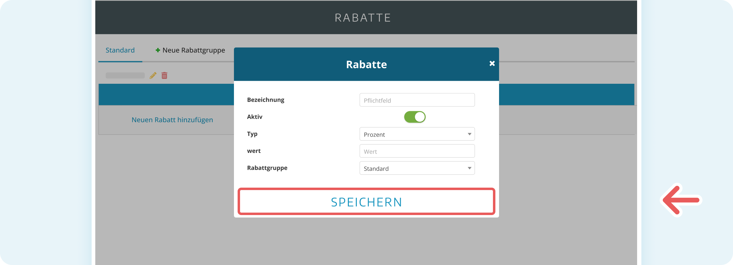 Rabatt speichern
