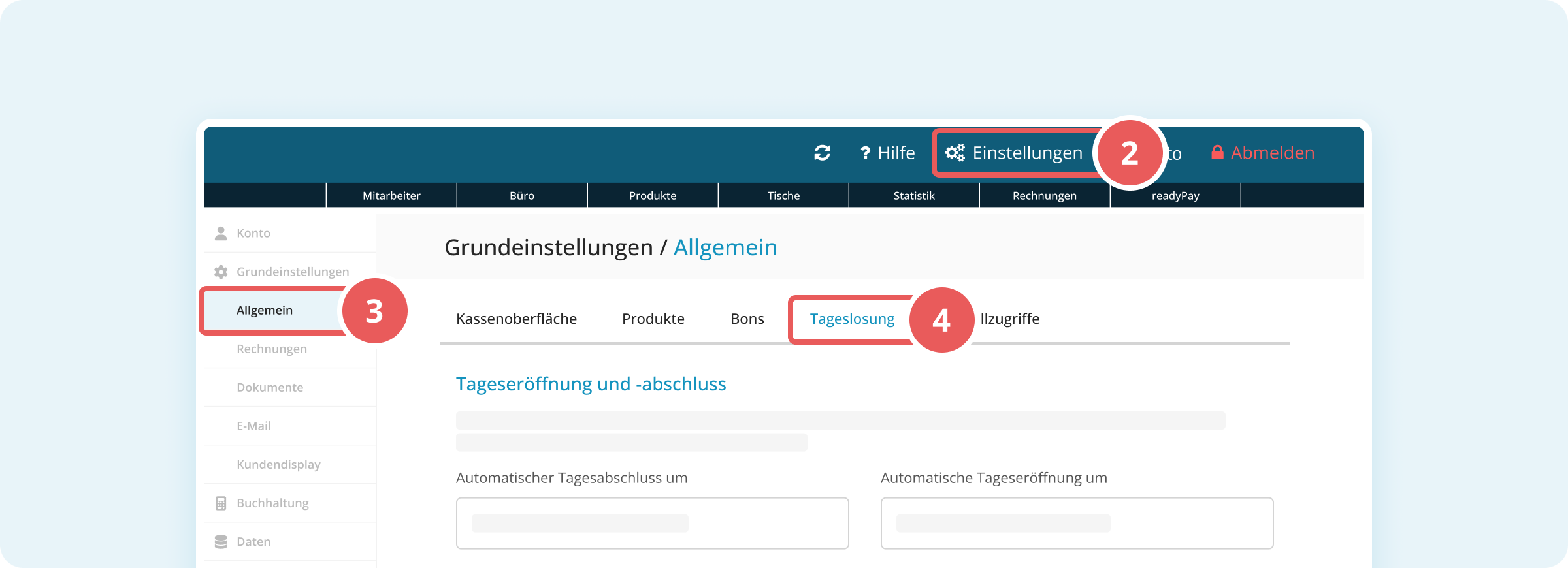 Navigation zu den Tageslosungs-Einstellungen in der Verwaltungsoberfläche