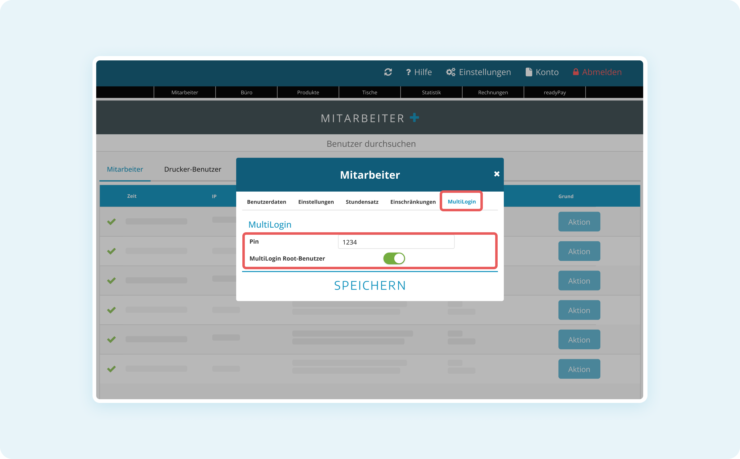 PIN und MultiLogin Root-Benutzer aktivieren