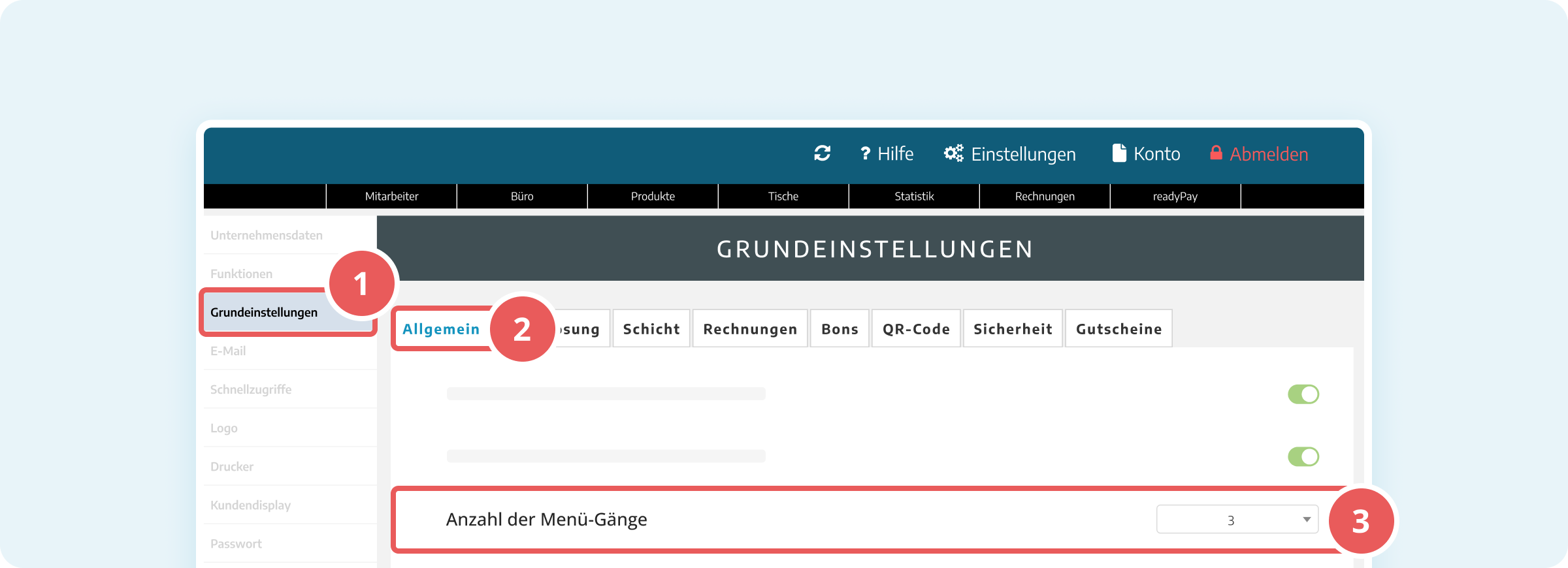 Anzahl der Menü-Gänge auswählen