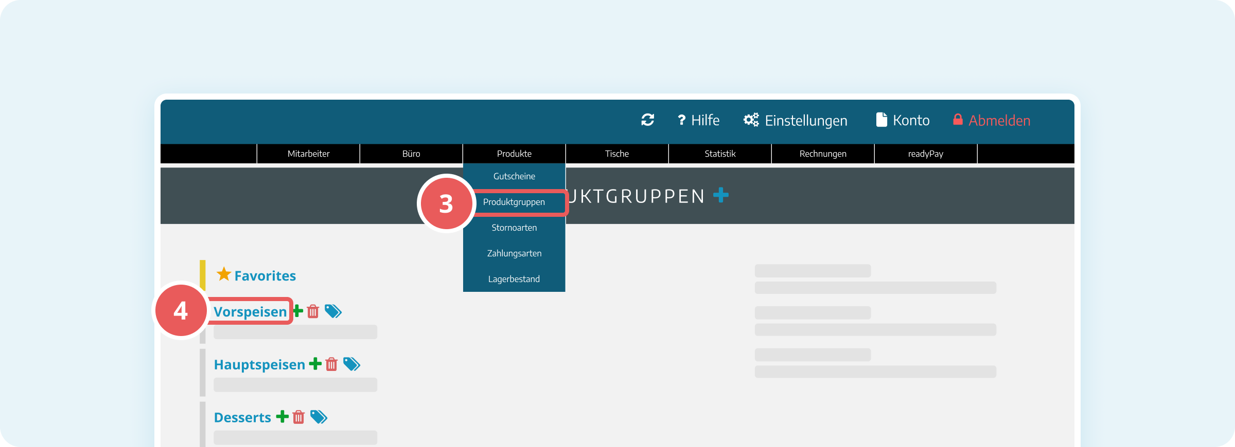 Produktgruppe auswählen in Verwaltungsoberfläche