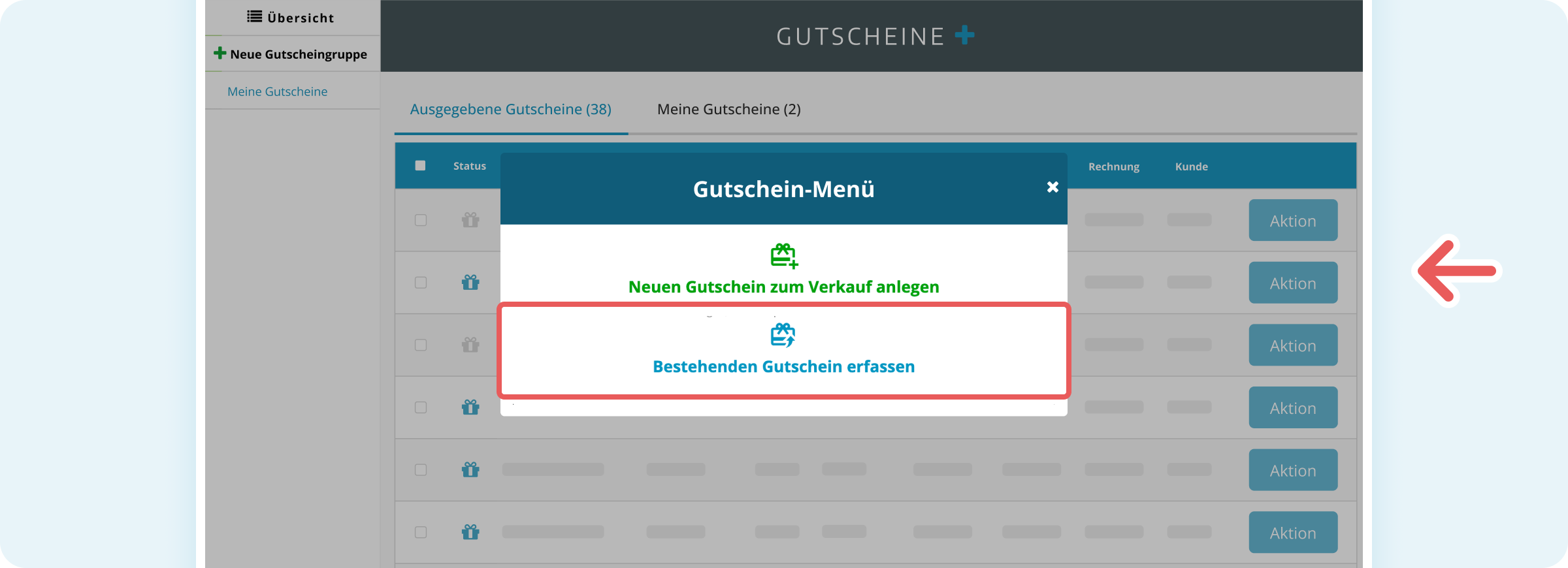 Bestehenden Gutschein erfassen