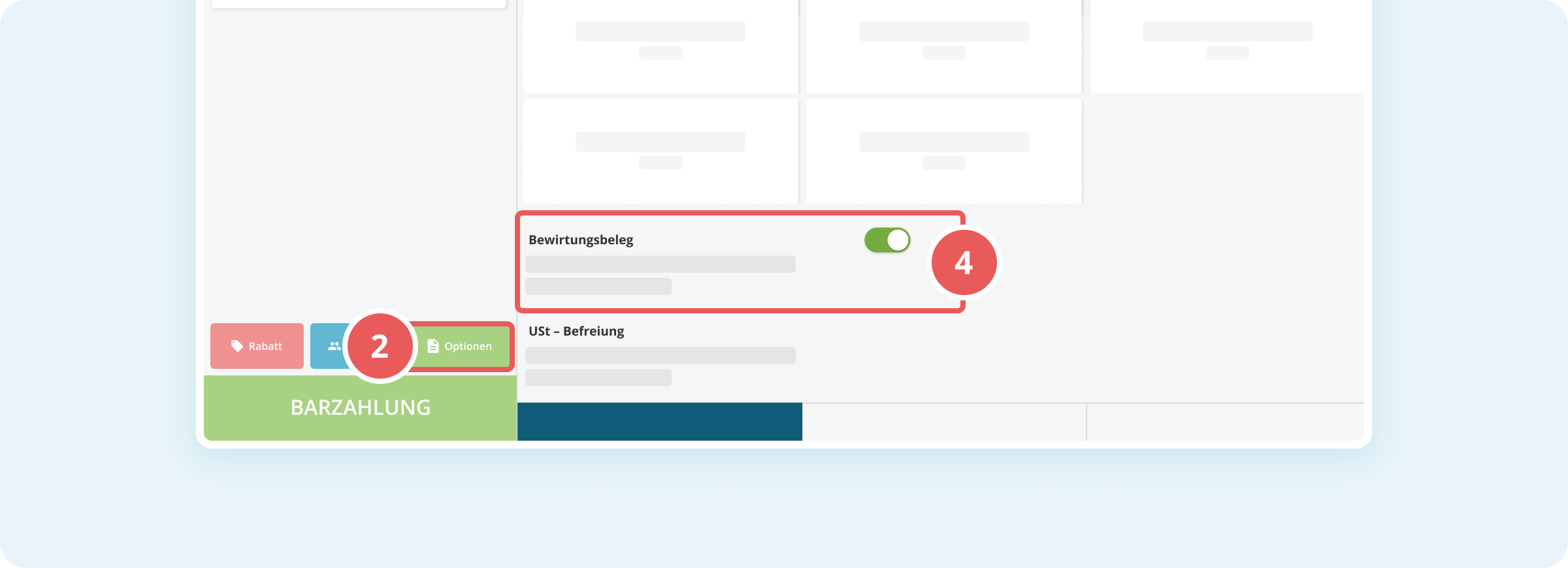 Checkout-Optionen mit Bewirtungsbeleg-Aktivierung