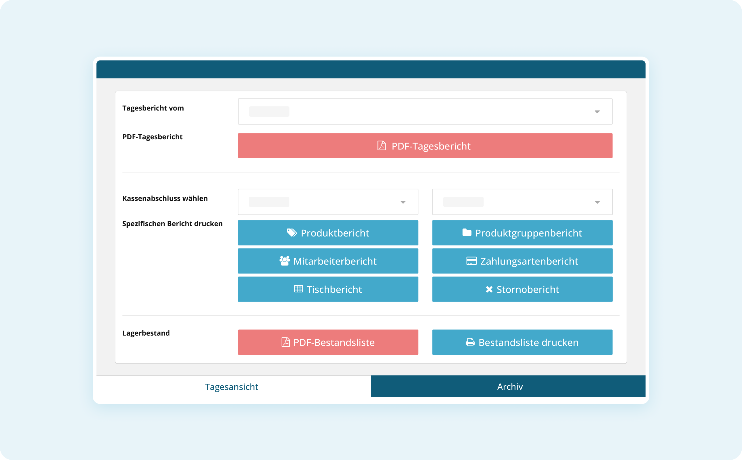 Archiv in der Kassenoberfläche