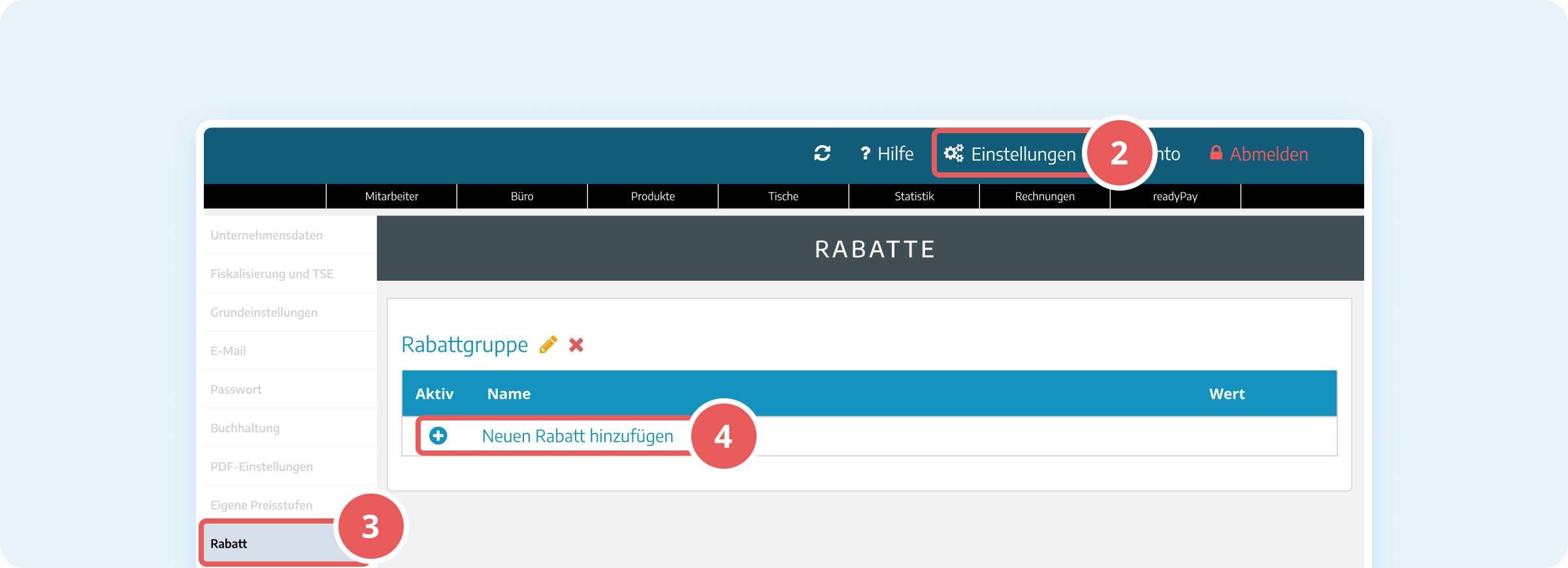 Rabatteinstellungen in der Verwaltungsoberfläche