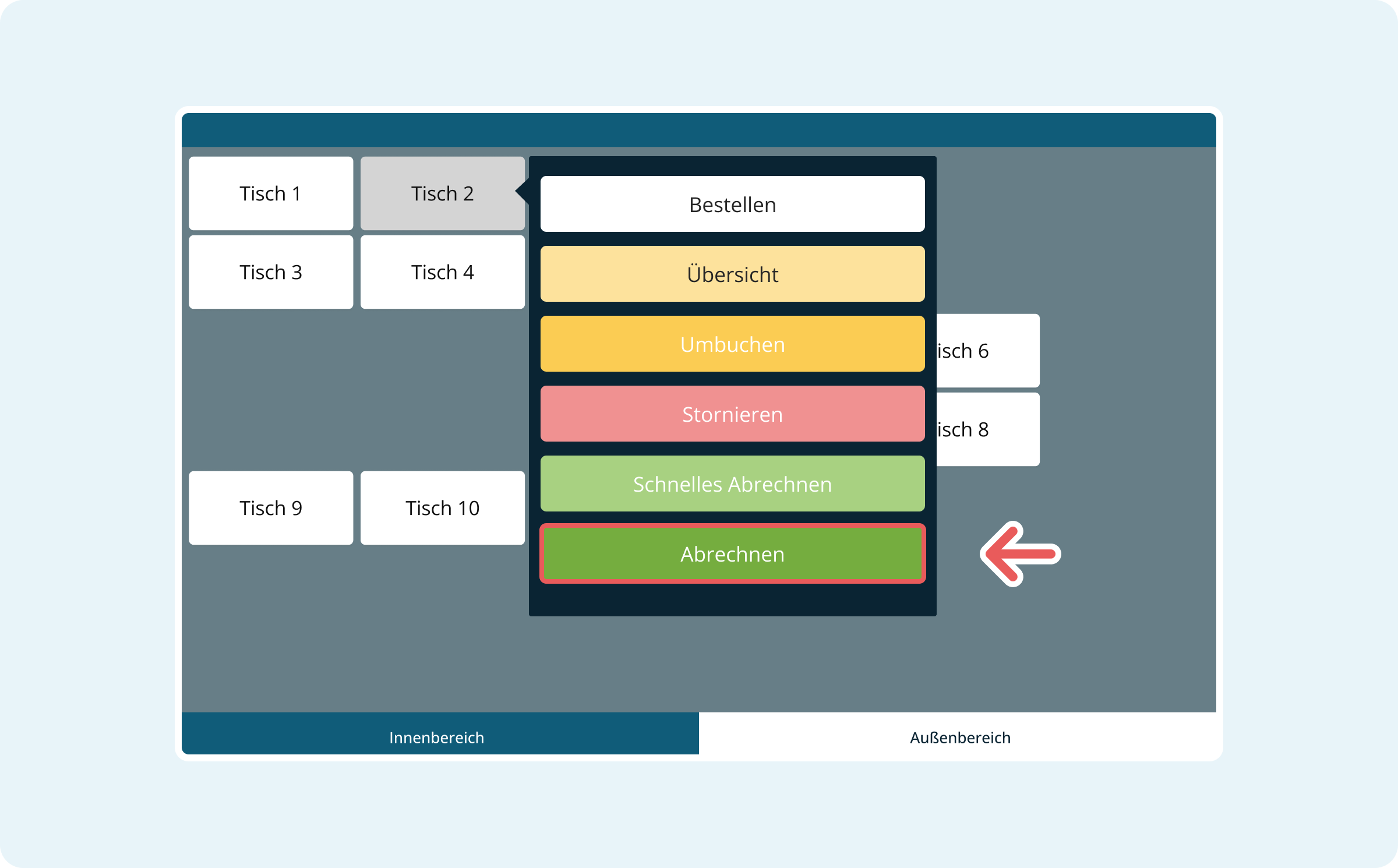 Abrechnen in der Tischübersicht